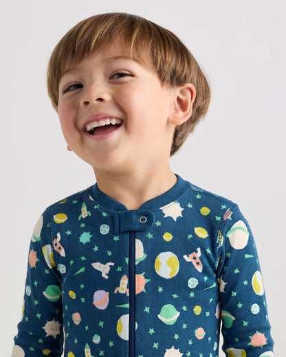 100% Organic Cotton One Piece Pajama - 2T / Navy Stripe