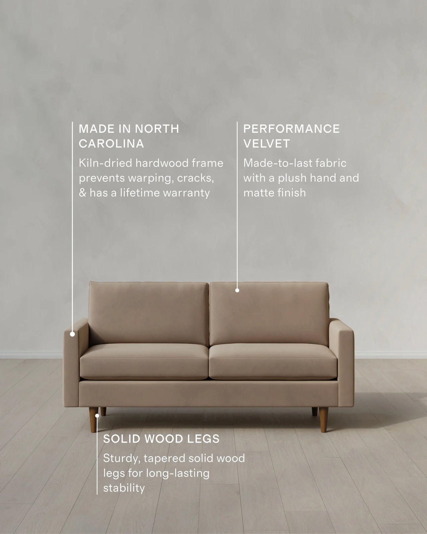 Atlas Midcentury Sofa in Performance Velvet - 6ft / Ivory