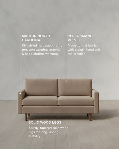 Atlas Midcentury Sofa in Performance Velvet - 6ft / Ivory