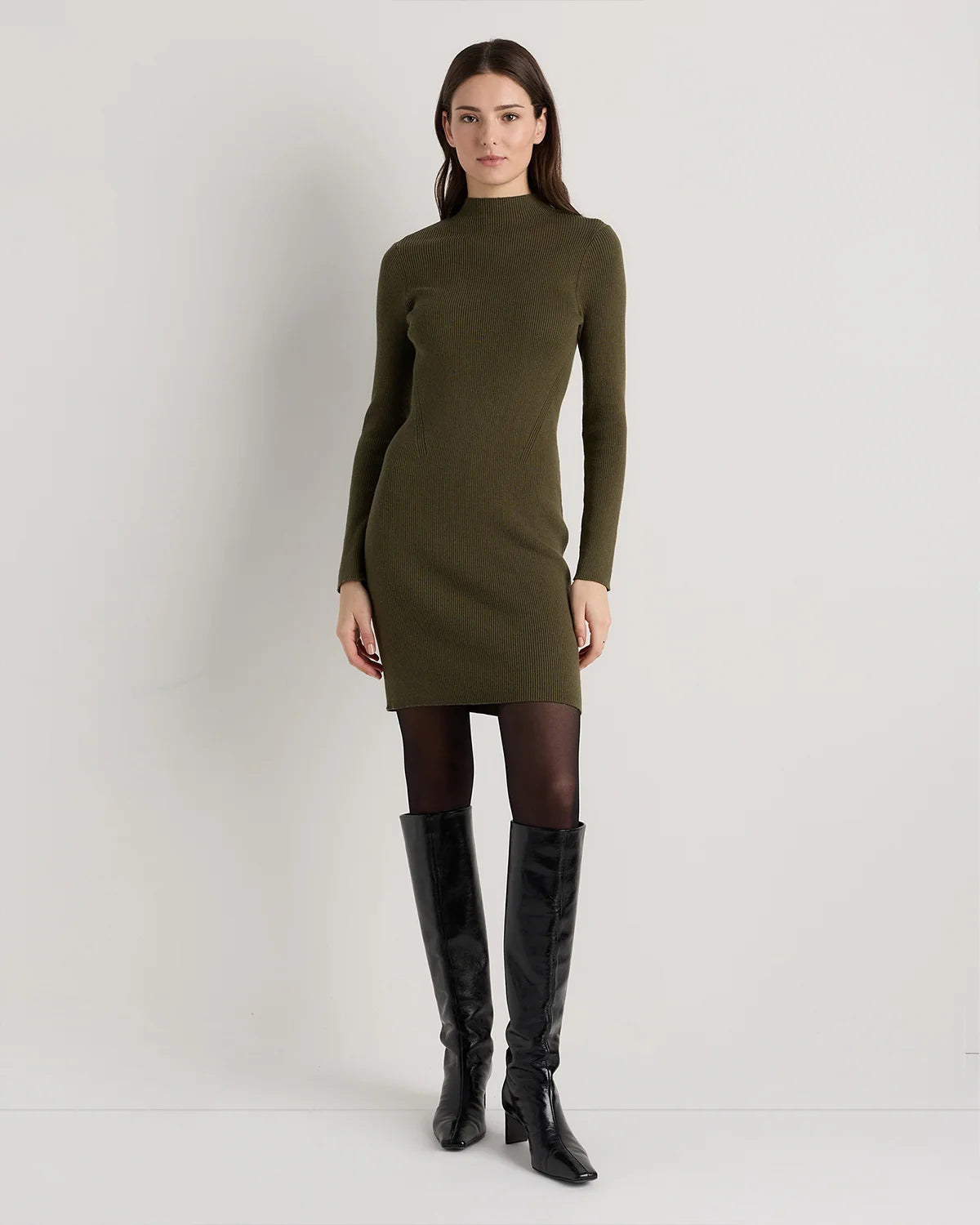 Cotton Cashmere Mock Neck Mini Dress - XS / Mocha Heather