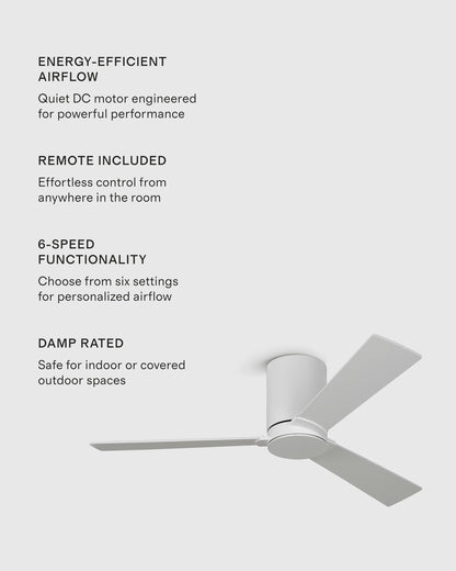 Minimalist Hugger Wood Blade Ceiling Fan - 44" / White