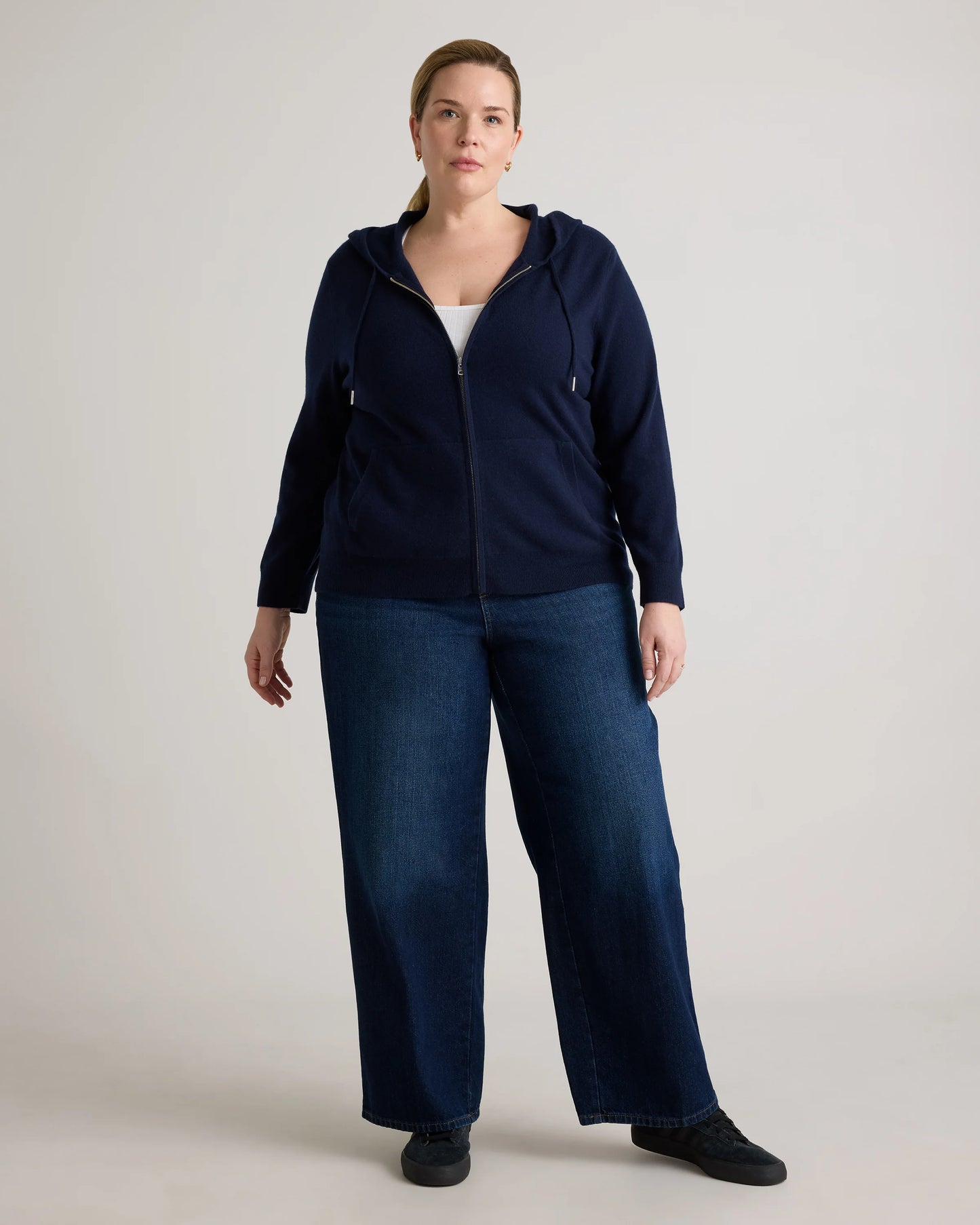 Mongolian Cashmere Full-Zip Hoodie - 1X / True Navy
