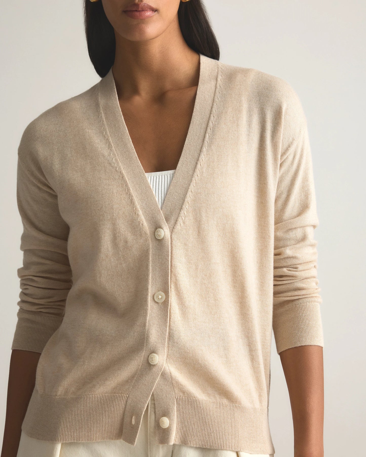 Lightweight Cotton Cashmere Cardigan - XS / Heather Oatmeal