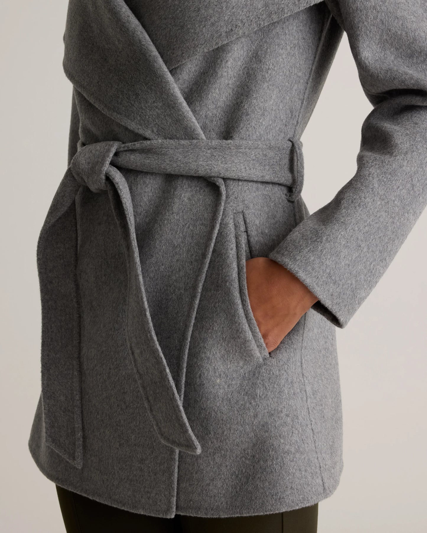Double-Faced Merino Wool Draped Collar Short Wrap Coat - XS / Cocoa Melange