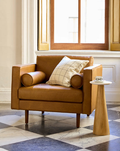 Italian Leather Midcentury Accent Chair - One Size / Chestnut