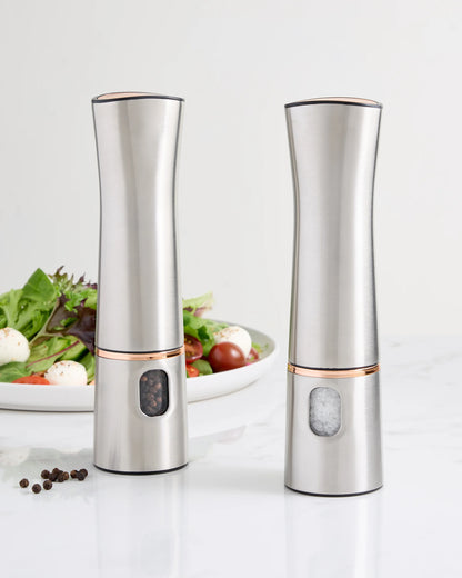 Stainless Steel Electric Salt & Pepper Mill Set - Set of 2 / No Color