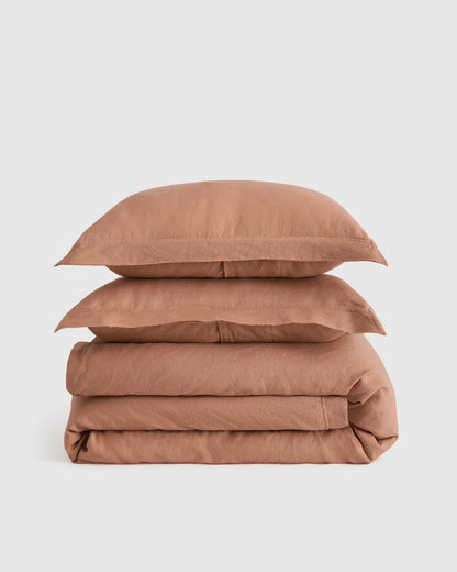 European Linen Double Flange Duvet Cover Set - Twin / Dusty Olive