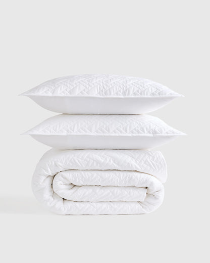 Organic Cotton Basketweave Quilt Set - Twin / Mineral