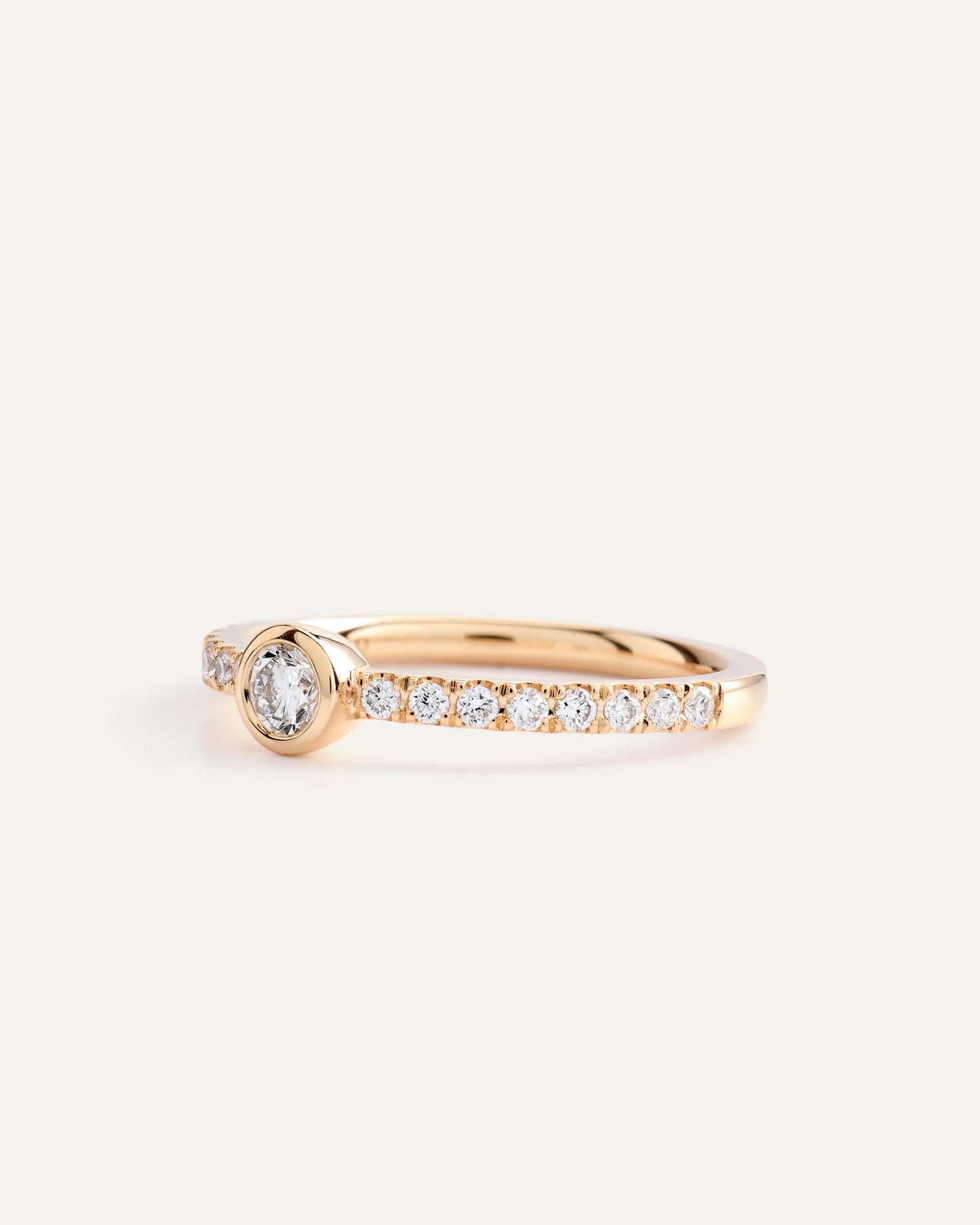 14K Gold Lab Grown Diamond Round Bezel Pave Ring - 4 / Yellow Gold