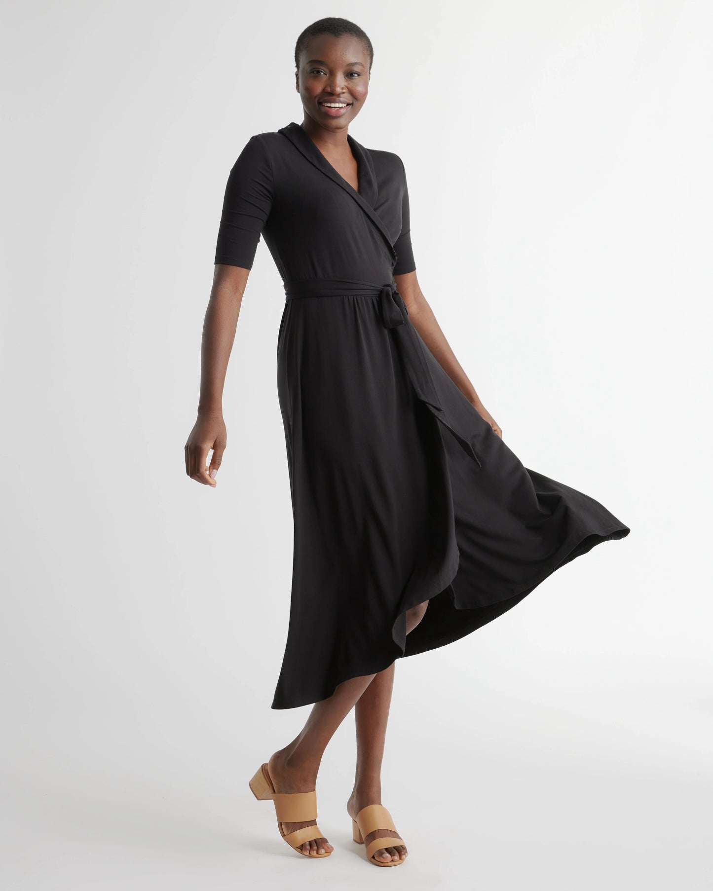 Tencel Jersey Midi Wrap Dress - XS / Brown