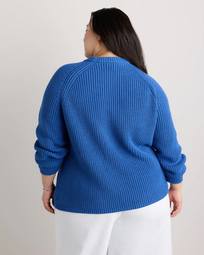 100% Organic Cotton Fisherman Crew Sweater - 1X / Blue Sapphire