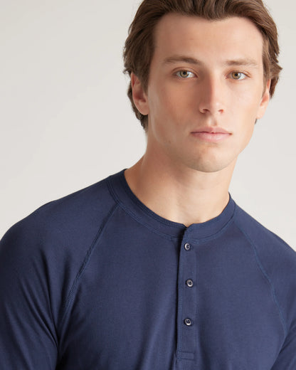 Cotton Modal Long Sleeve Henley Tee - S / Heather Grey