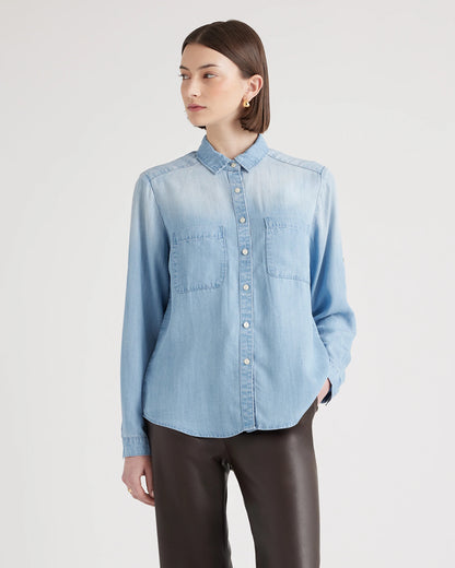 Chambray Tencel Long Sleeve Shirt - XS / Light Indigo