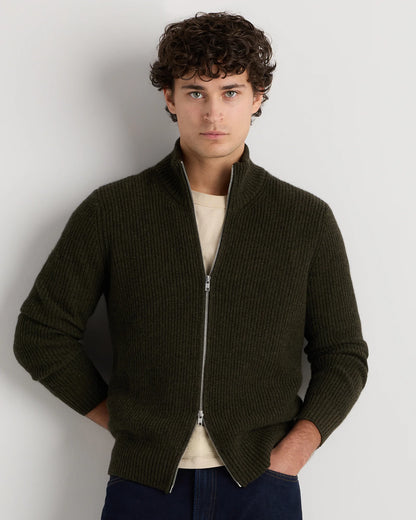 Mongolian Cashmere Fisherman Full Zip Sweater - S / Teak
