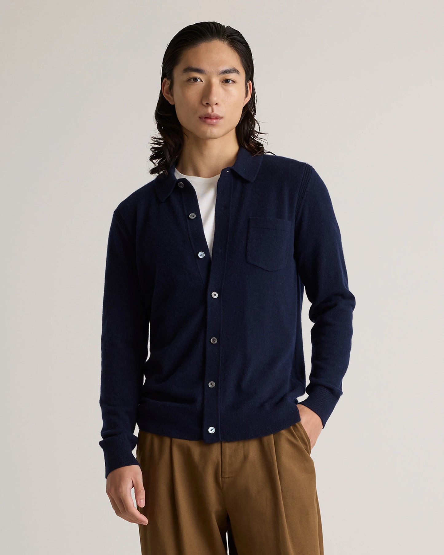 Mongolian Cashmere Button Down Sweater - S / Brown