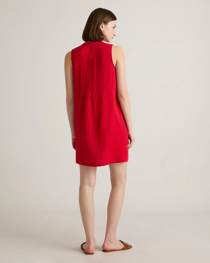 100% Organic Cotton Gauze Sleeveless Swing Dress - XS / Amaranth Pink