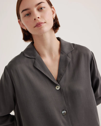 100% Washable Silk Pajama Long Sleeve Top - XS / Black