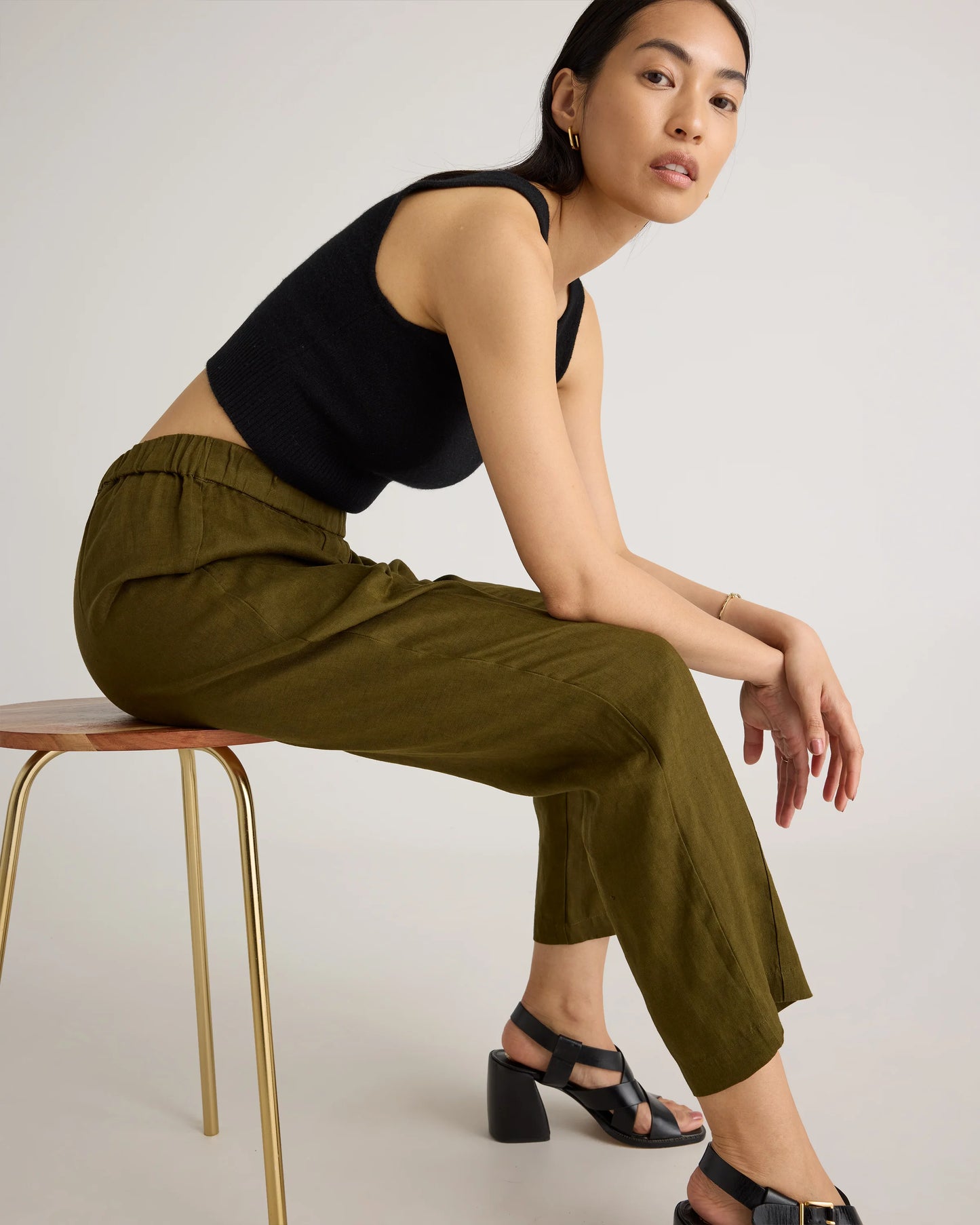 100% European Linen Tapered Ankle Pants - XS / Blue Pinstripe