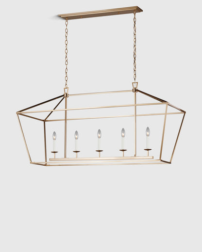 Traditional Steel Linear Lantern Chandelier - One Size / Brass