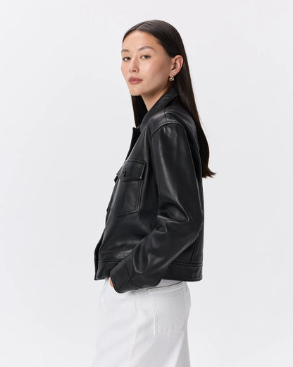 100% Leather Cropped Jacket - XS / Rich Brown