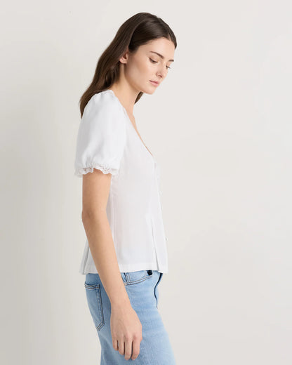 Lightweight Crepe Lace Puff Sleeve Blouse - XS / Ivory Rose Pink Petite Floral