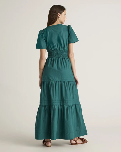 100% Organic Cotton Poplin Tiered Maxi Dress - XS / Riviera Blue Heirloom Floral
