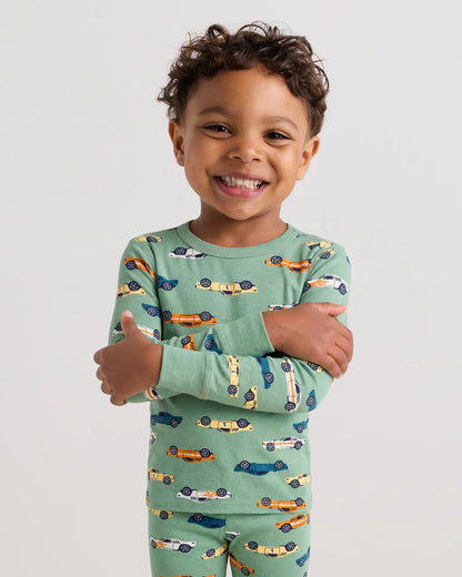 100% Organic Cotton Long Sleeve and Pant Pajama Set - 2T / Navy Stripe