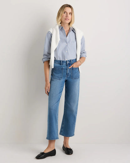 Bella Stretch Patch Pocket Wide Leg Jeans - 24 / Deep Sea Blue