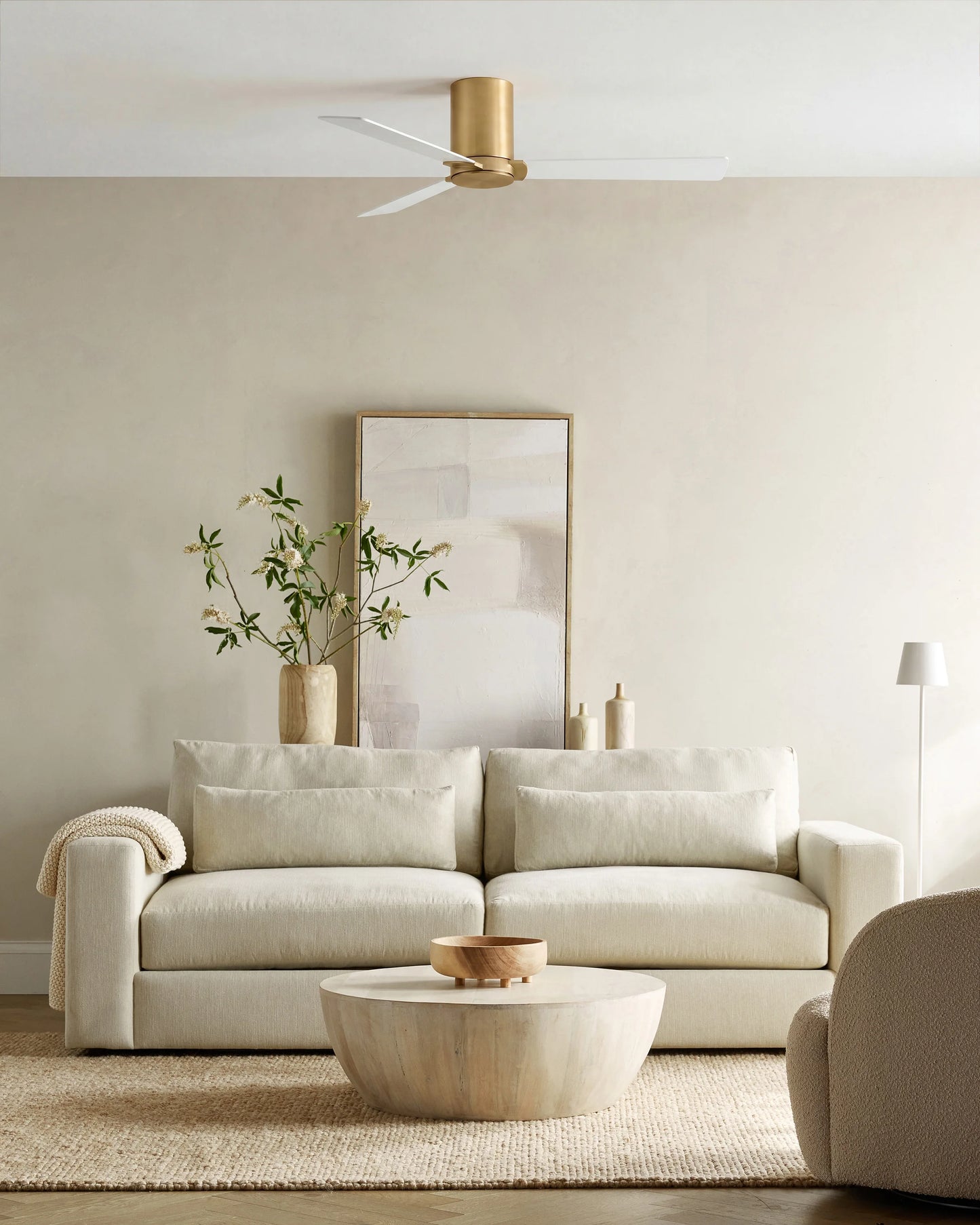 Minimalist Hugger Wood Blade Ceiling Fan - 44" / White