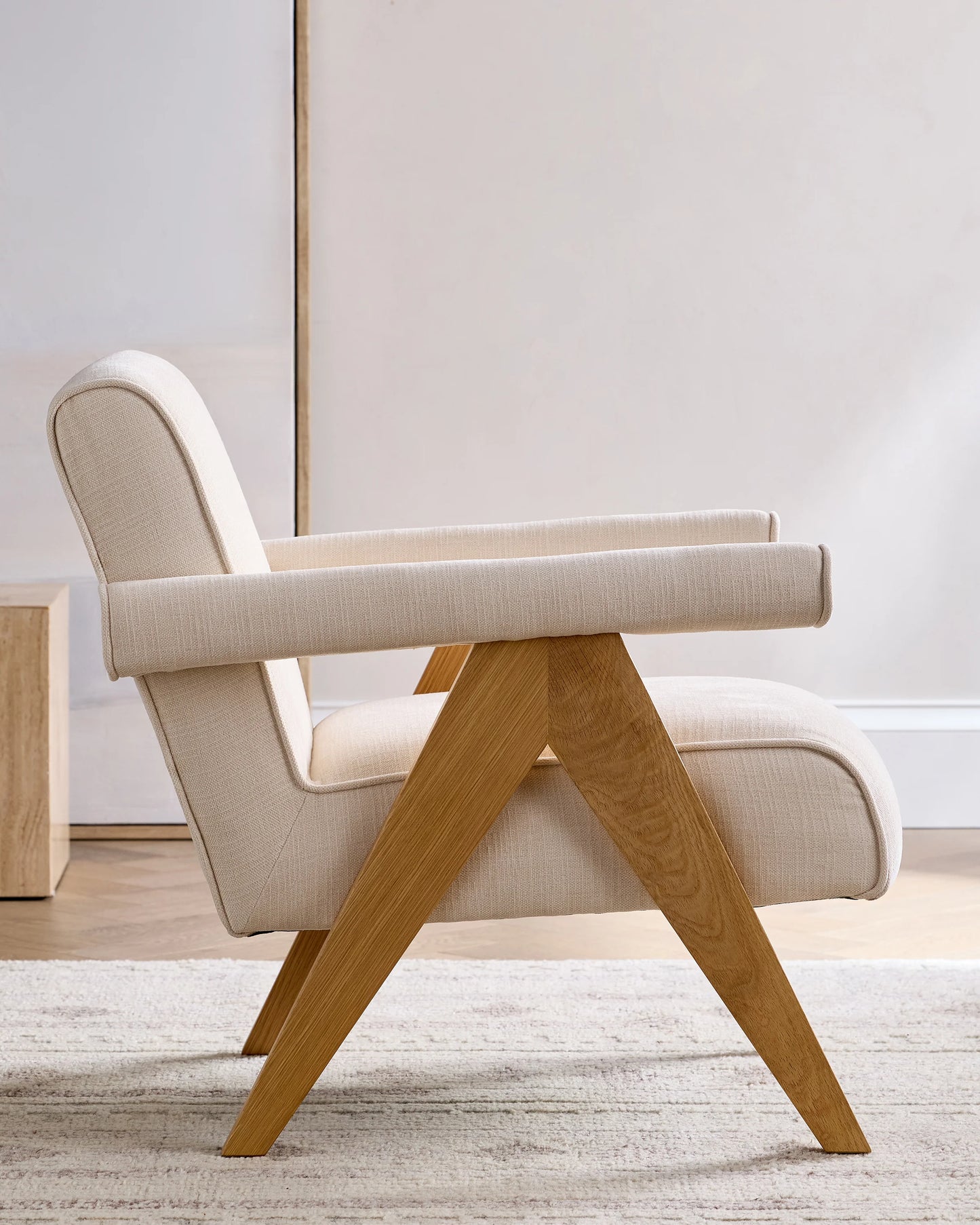 Solid Wood and Performance Chenille V-Leg Chair - One Size / Natural