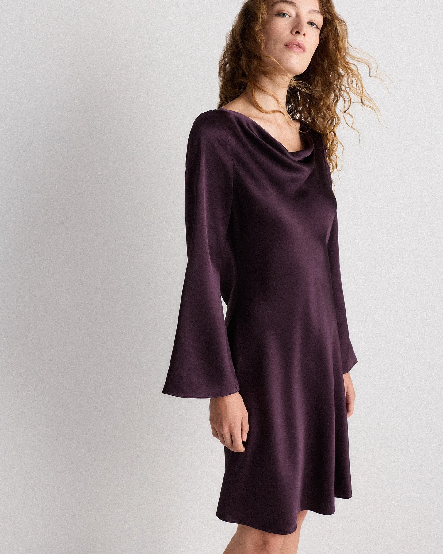 100% Washable Silk Long Sleeve Mini Dress - XS / Wine Tasting Red