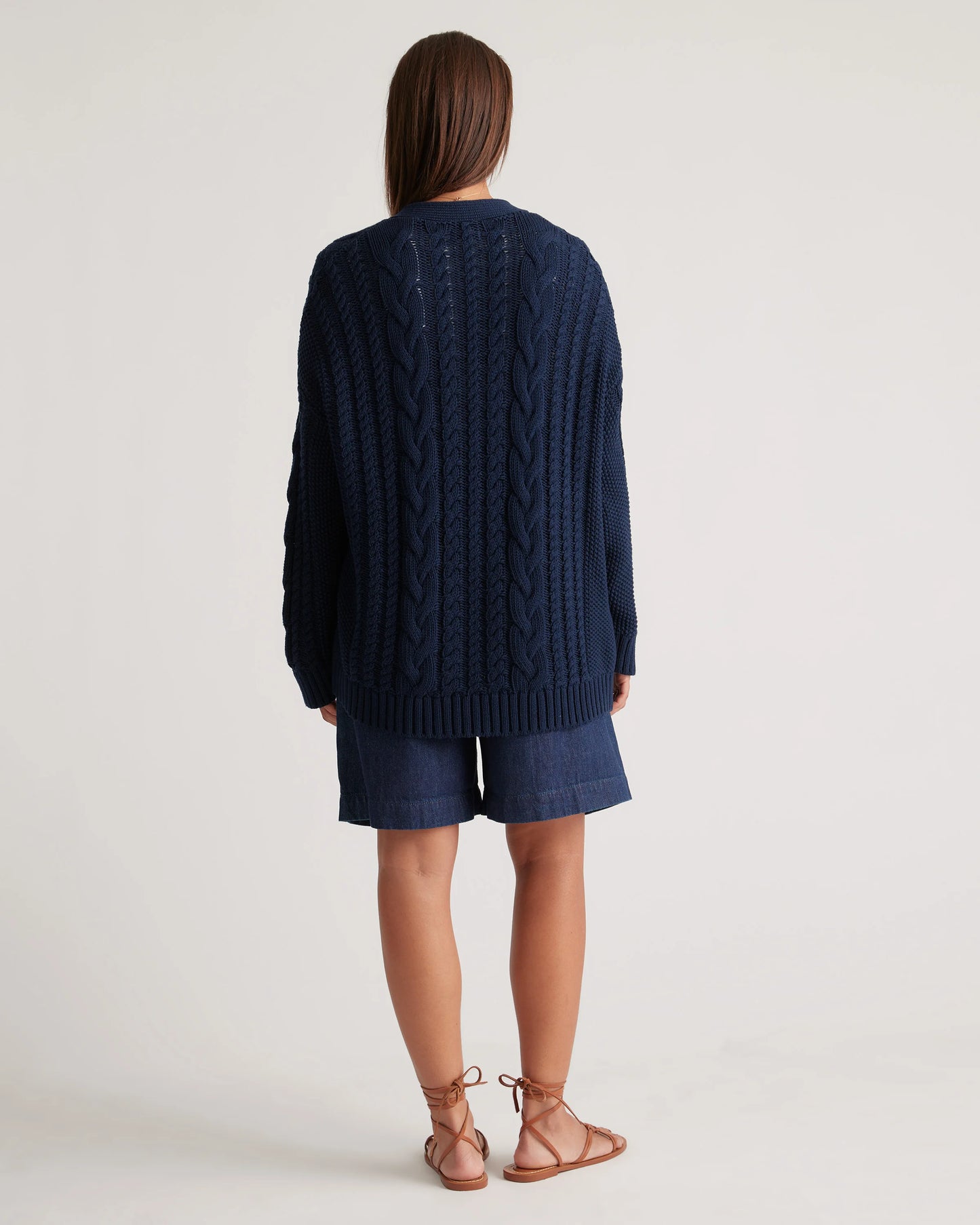 100% Organic Cotton Oversized Cable Cardigan - XS / Heather Brown