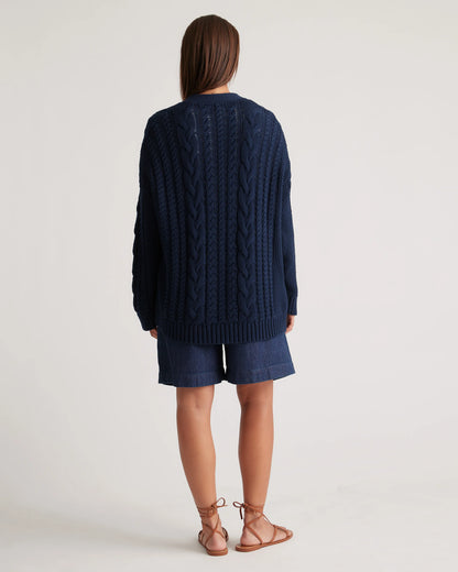 100% Organic Cotton Oversized Cable Cardigan - XS / Heather Brown