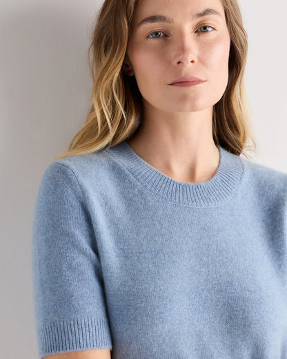 Mongolian Cashmere Short Sleeve Mini Dress - XS / Faded Denim
