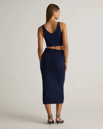Mongolian Cashmere Fitted Midi Skirt - XS / Brown