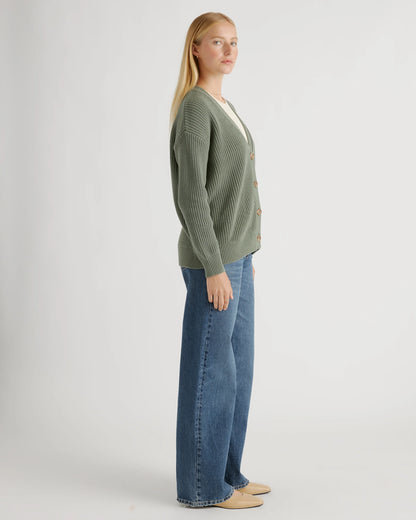 100% Organic Cotton Oversized Boyfriend Cardigan - XS / Speckled Beige