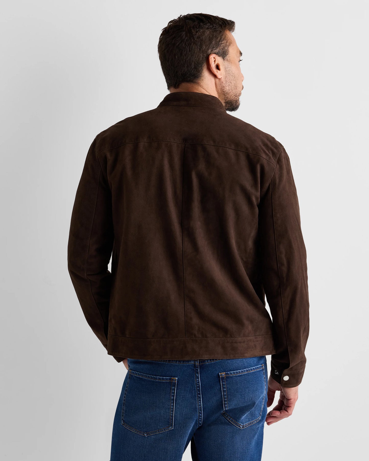 100% Suede Café Racer Jacket - S / Pecan Brown