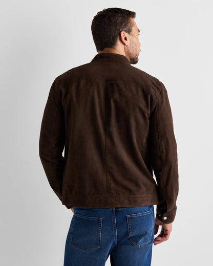 100% Suede Café Racer Jacket - S / Pecan Brown
