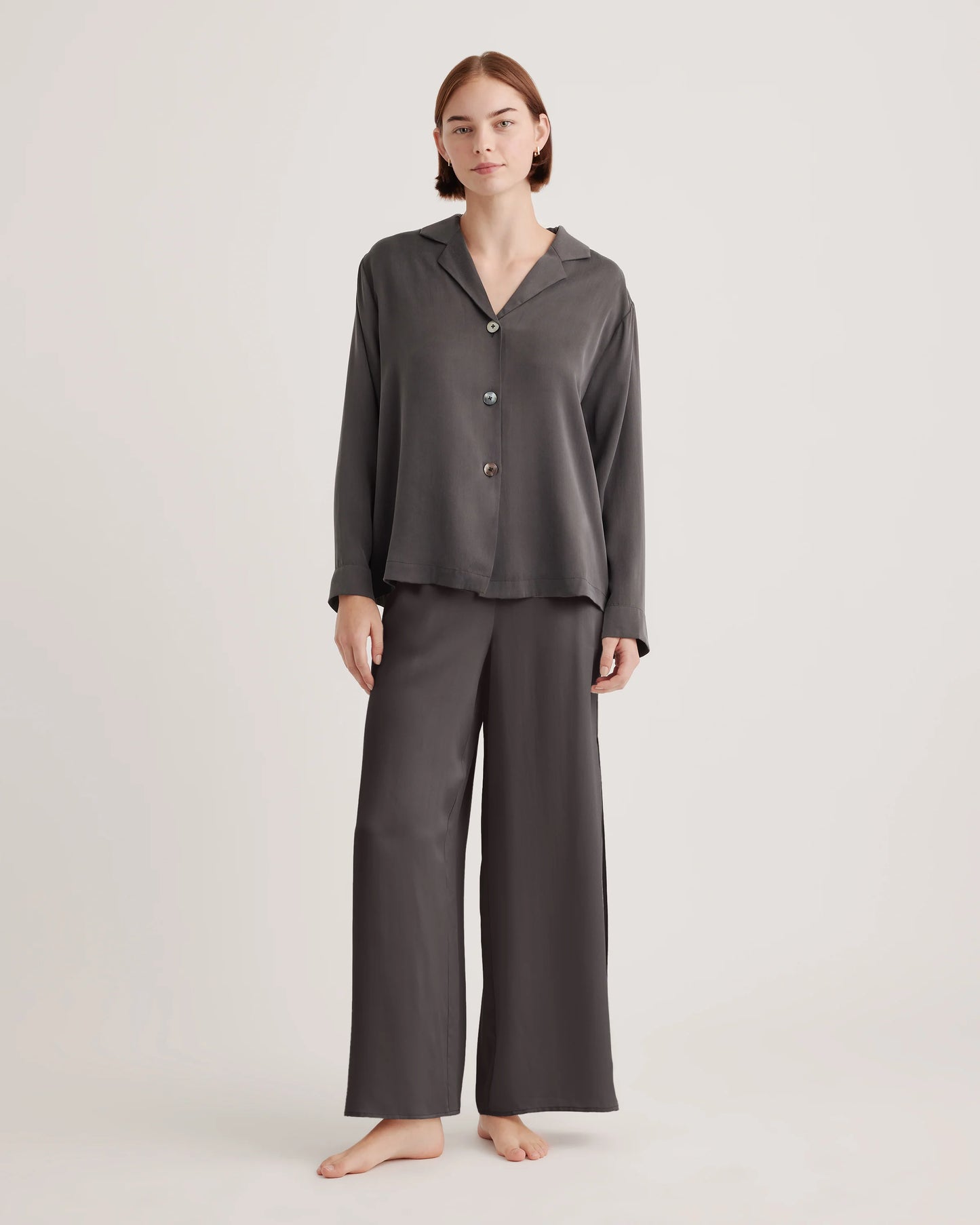 100% Washable Silk Pajama Long Sleeve Top - XS / Black