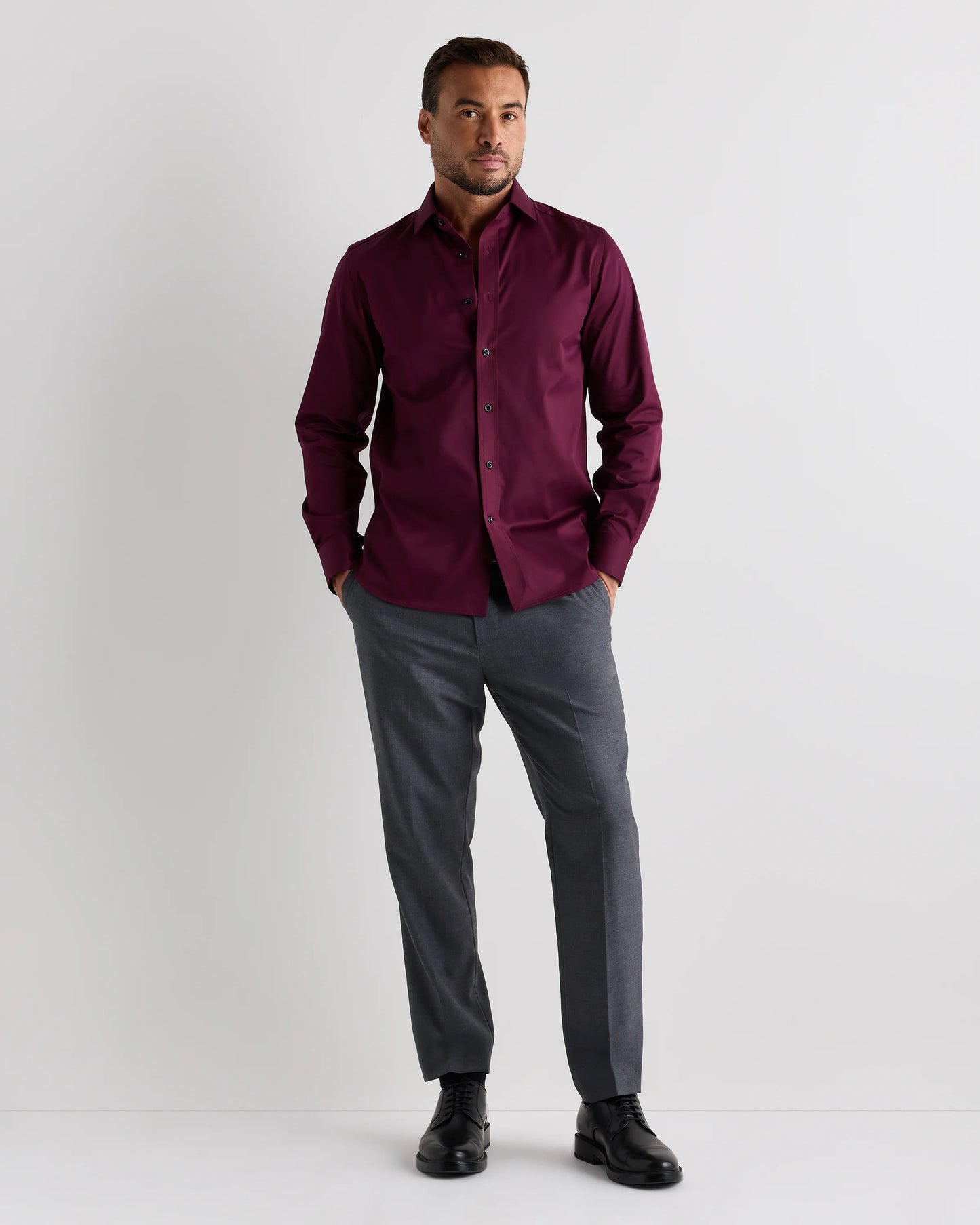 Organic Cotton Stretch Twill Dress Shirt - S / Grey Stripe