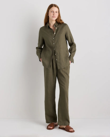 100% European Linen Long Sleeve Shirt - XS / Blue Pinstripe