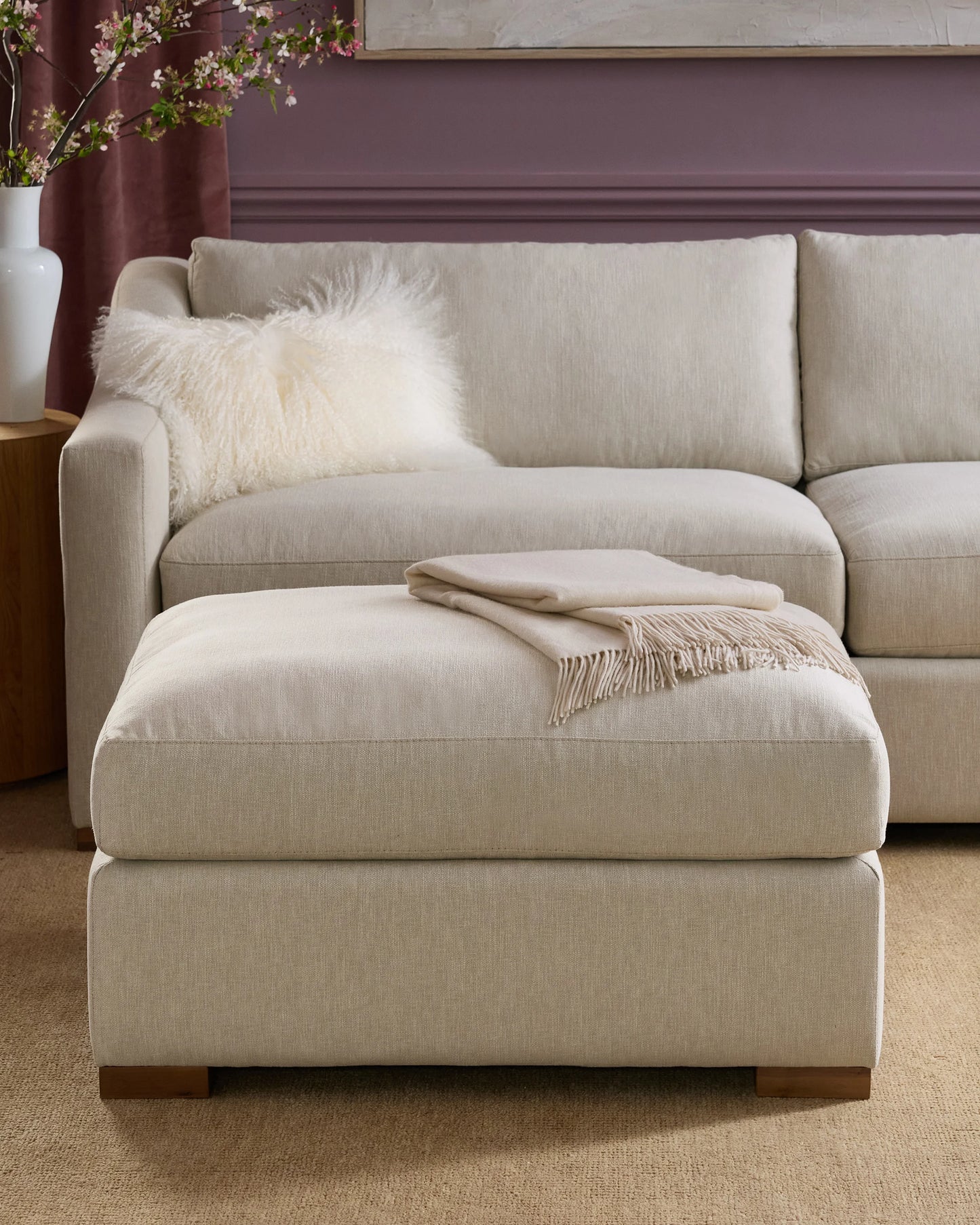 Hollis Slope Arm Ottoman in Performance Basketweave - 37" / Flax