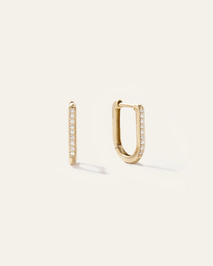 14K Gold Diamond Pave U Huggie Hoops - One Size / White Gold