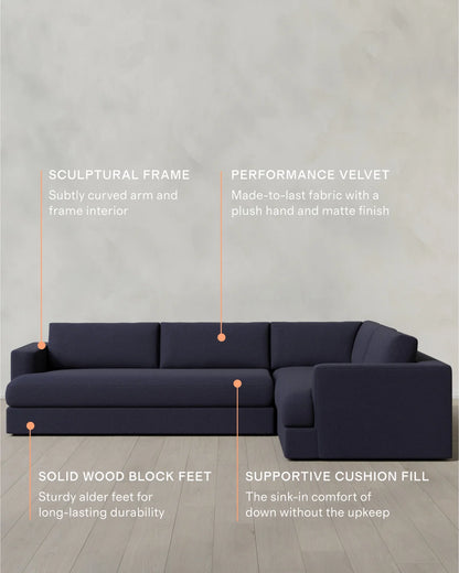 Sierra Curved Arm L Sectional in Performance Basketweave - Right Arm / Fog