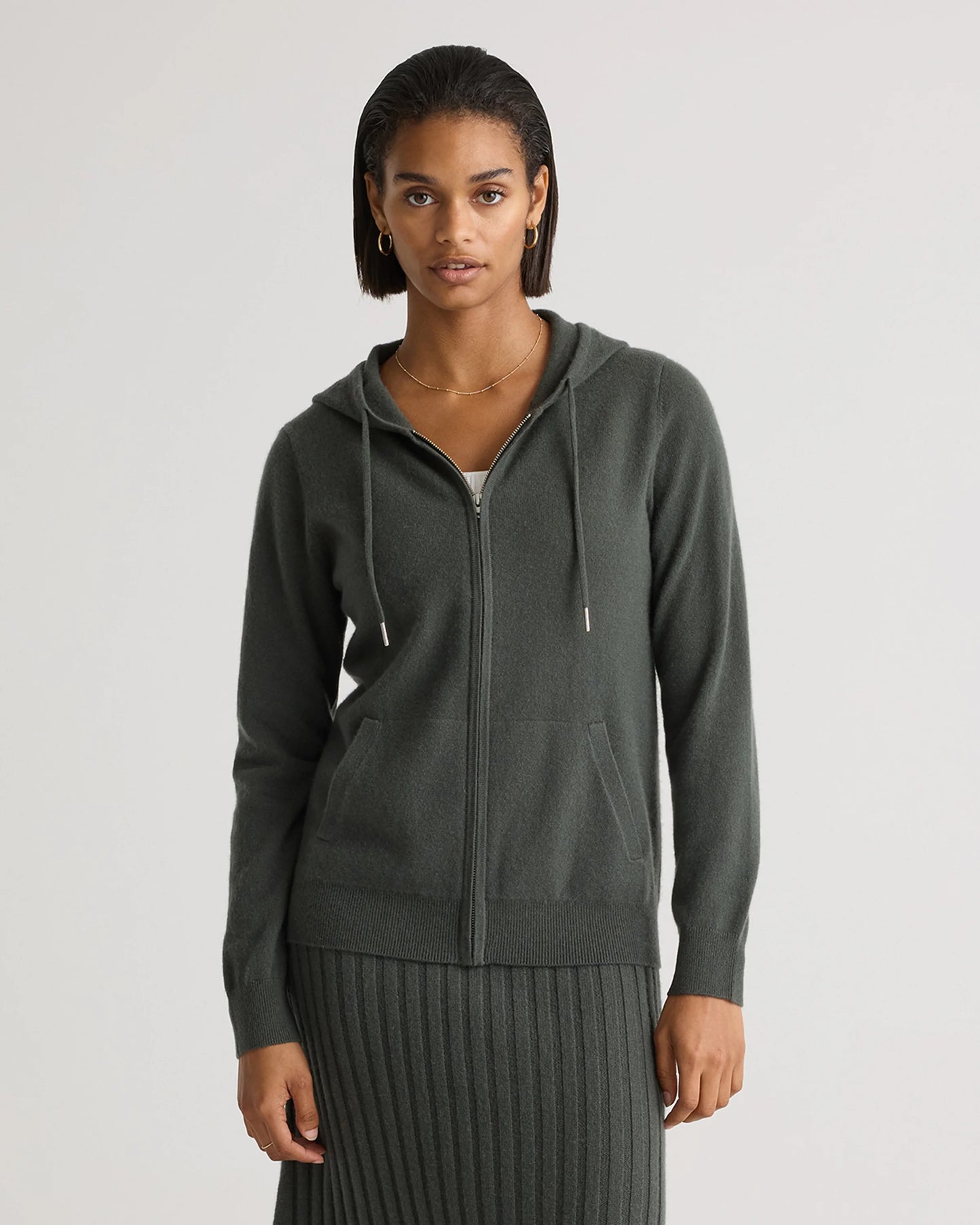 Mongolian Cashmere Full-Zip Hoodie - XS / Heather Grey