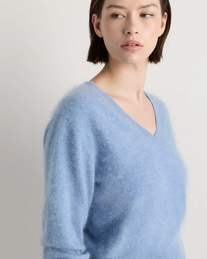 Brushed Cashmere Shrunken V-Neck Sweater - XS / Heather Grey