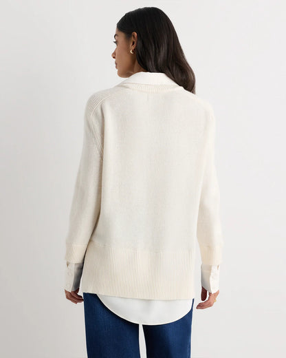 100% Mongolian Cashmere Layered V-Neck Sweater - XS / Ivory