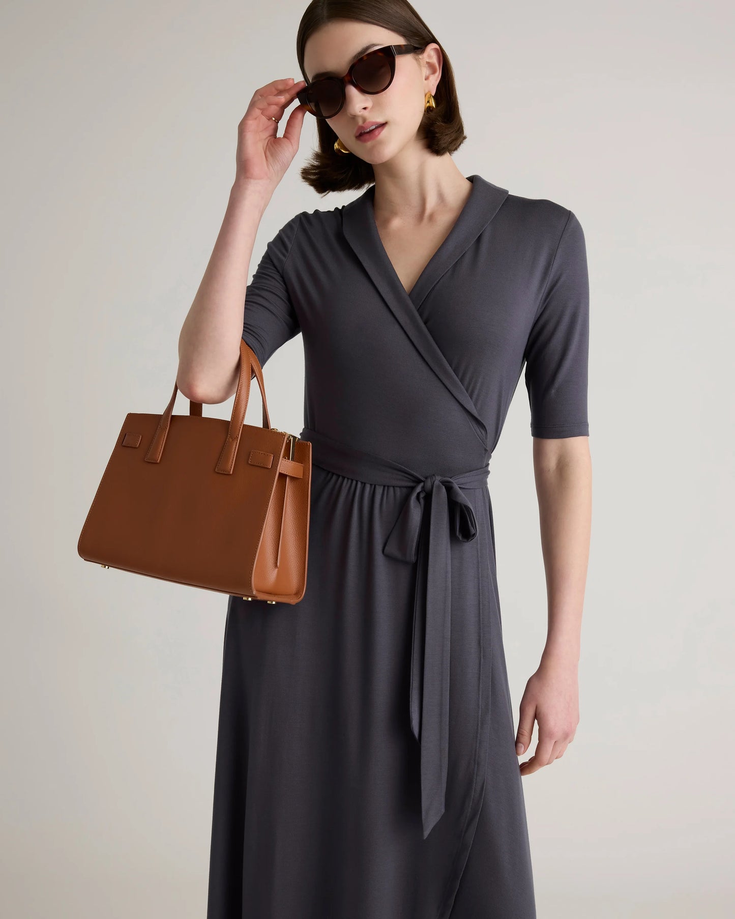 Tencel Jersey Midi Wrap Dress - XS / Brown