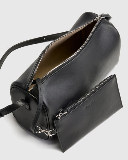Italian Leather Mini Barrel Shoulder Bag - One Size / Dark Brown