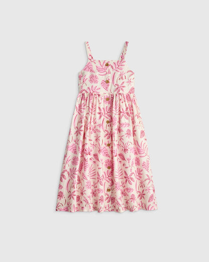 Girls Sleeveless 100% Linen Dress - 6 / Orchid Palms